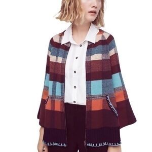 Anthropologie Monogram Plaid Sweater Jacket Size XS